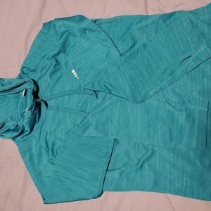 Adidas Heathered Teal Hoodie Performance Top Girls Youth S Thumbholes Climalite